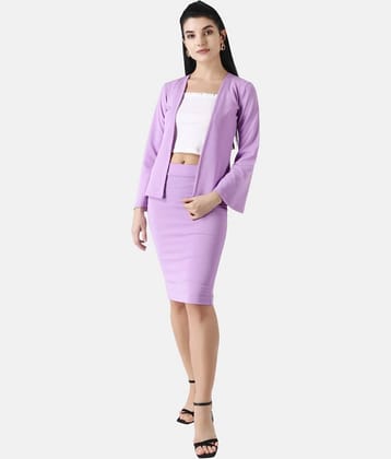 POPWINGS Women Solid Coat With Skirt Co-Ord Set ( Purple )