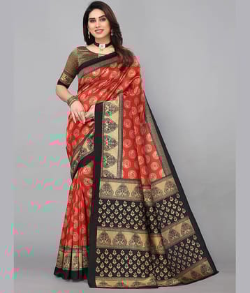 Samah Silk Embellished Saree With Unstitched Blouse Piece ( Red )
