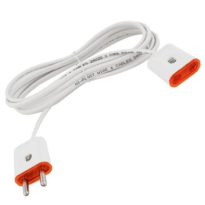 Hi-Plasst Male Female Connector 2 pin Socket 2 Meter | 2-Pin Flat Wire Extension Cord for Decoration Purpose During Festivals Like Diwali,Christmas or at Places Like cafes,Restaurants,etc.230v,6amp. White / 2mtr