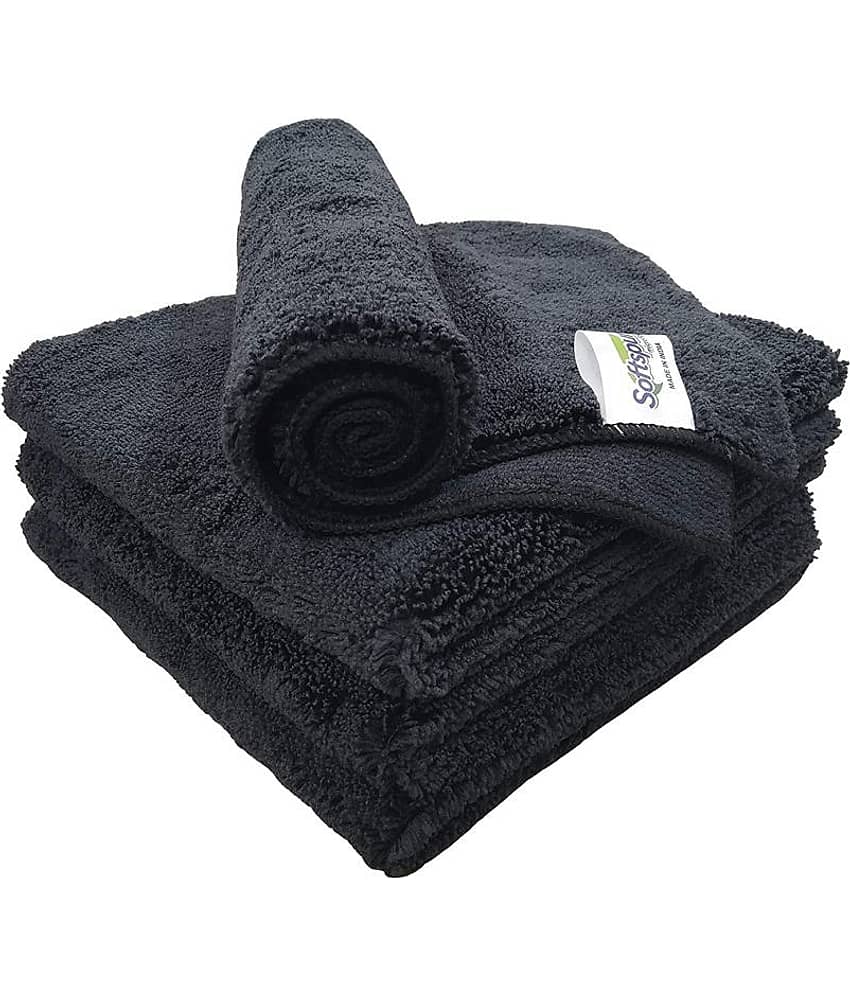 SOFTSPUN Microfiber High Loop Cleaning Cloths, 40x60 cms 4 pcs Towel Set 380 GSM (Black). Thick Lint & Streak-Free Multipurpose Cloths.