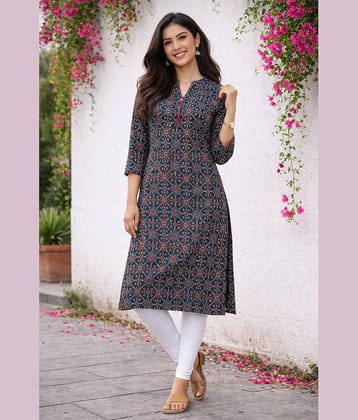 Rajnandini Women Cotton Printed Straight Kurti with Dupatta ( Navy Blue )