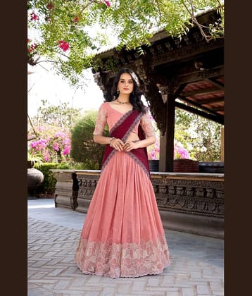 A TO Z CART Women Chiffon Flared Semi Stitched Lehenga Choli ( Peach )