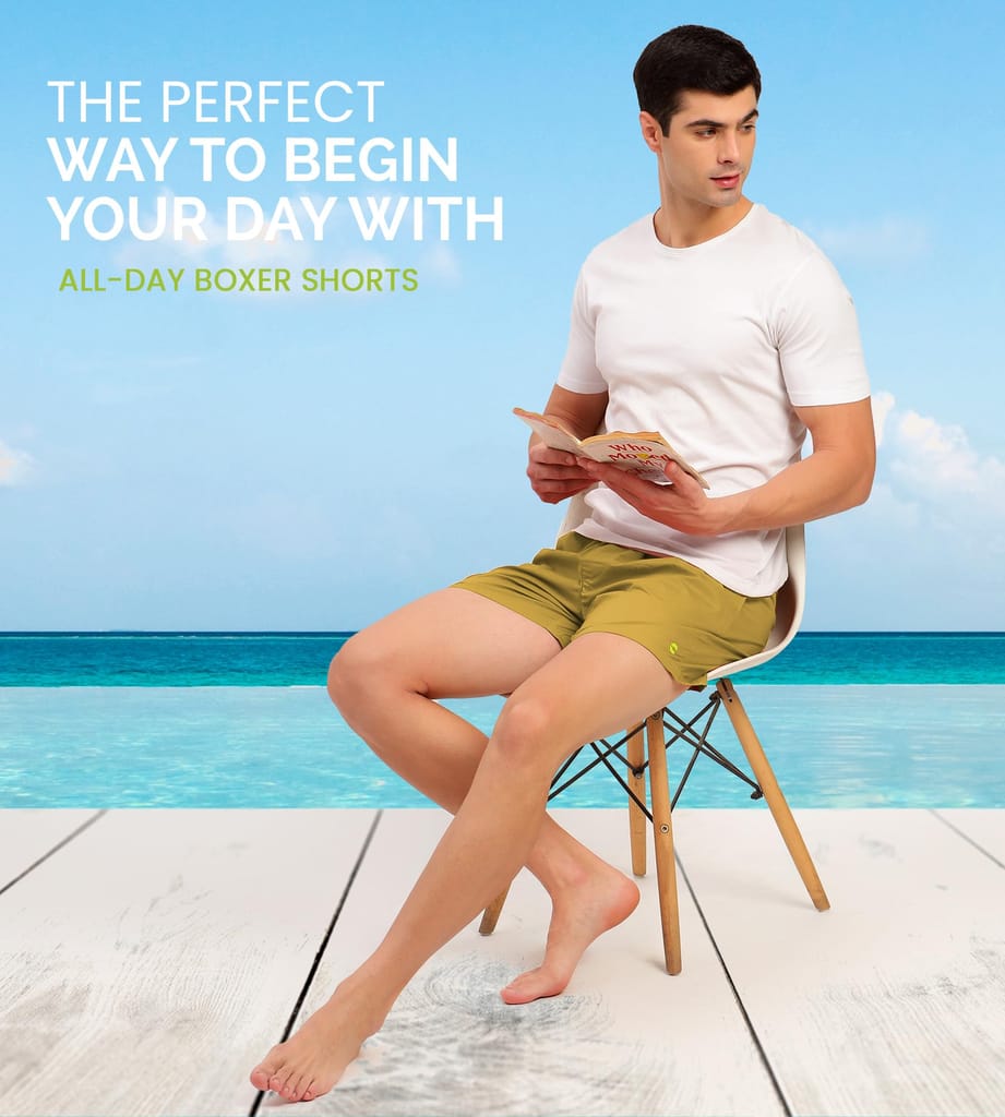 Freecultr Regular Fit Ultralight All Day Boxer Shorts for Men | 100% Cotton Fabric, Dual Deep Side Pocket, Microfibre Waistband Pack of 1-Yellow