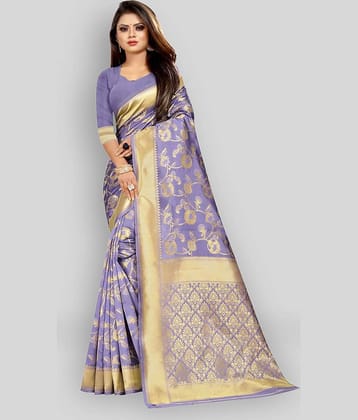 Gazal Fashions Banarasi Silk Printed Saree With Unstitched Blouse Piece ( Purple )