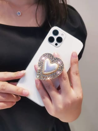 Luxury Pearl Heart Rhinestones Phone Gripper Holder