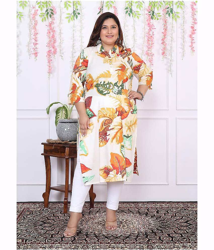 Label Flavia Women Cotton Printed Straight Kurti ( Multicolor )