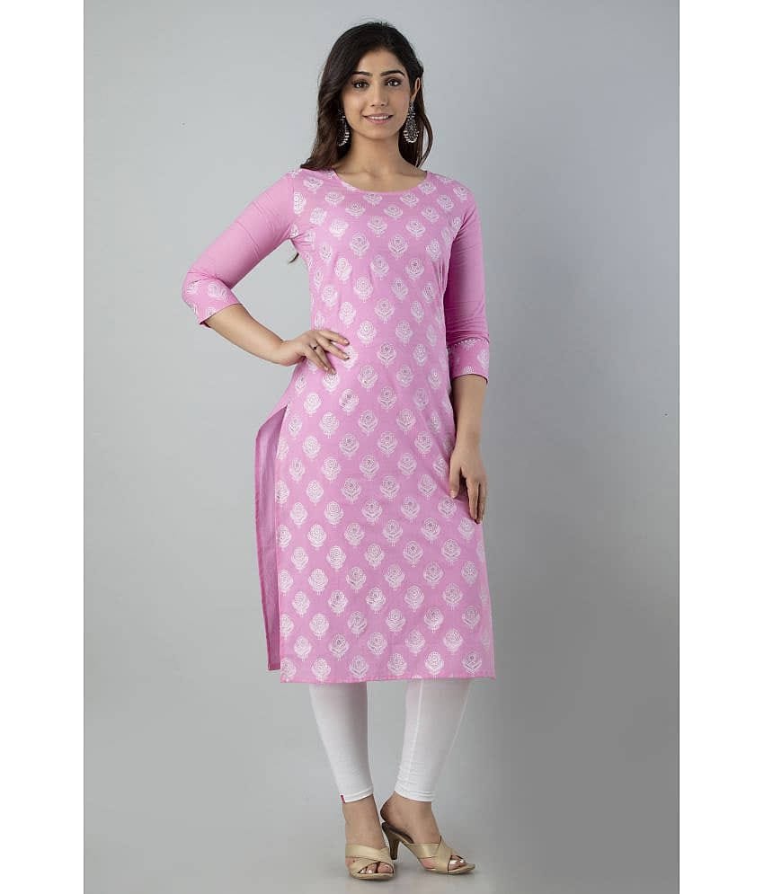 FABRR - Pink Cotton Blend Women's Straight Kurti ( Pack of 1 )