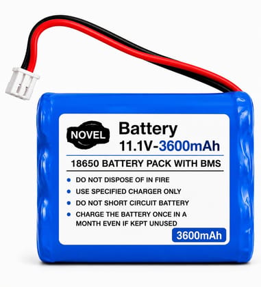 NOVEL 11.1V 3600mAh 18650 Lithium-Ion Rechargeable Battery Pack with BMS Protection | Suitable for RC Cars, Drones, Robotics Applications and Emergency Lighting Equipment