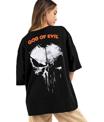 Leotude Women Cotton Blend Printed Oversized Fit Round Neck T-Shirt ( Black )