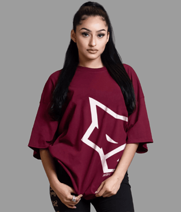 Leotude Women Cotton Blend Printed Oversized Fit Round Neck T-Shirt ( Maroon )