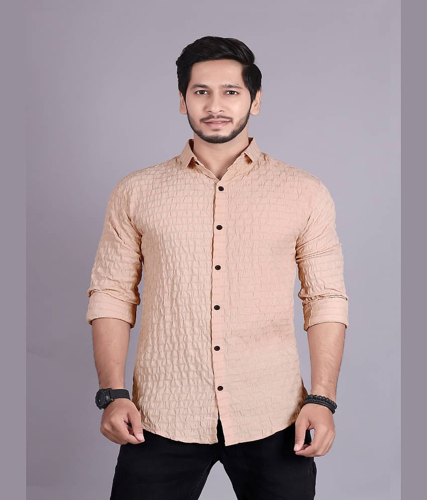 Generic Cotton Blend Slim Fit Popcorn Textured Full Sleeves Men's Casual Shirt - Cream ( Pack of 1 )