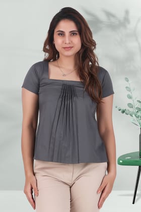 Rectangular Pleated Elegance Top, Dark Gray-XS