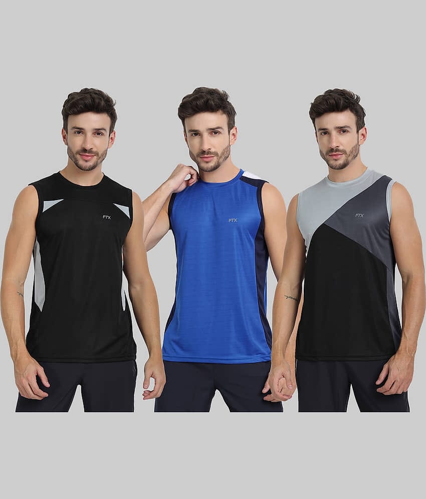 FTX Pack of 3 Polyester Basic Vest For Men ( Blue )