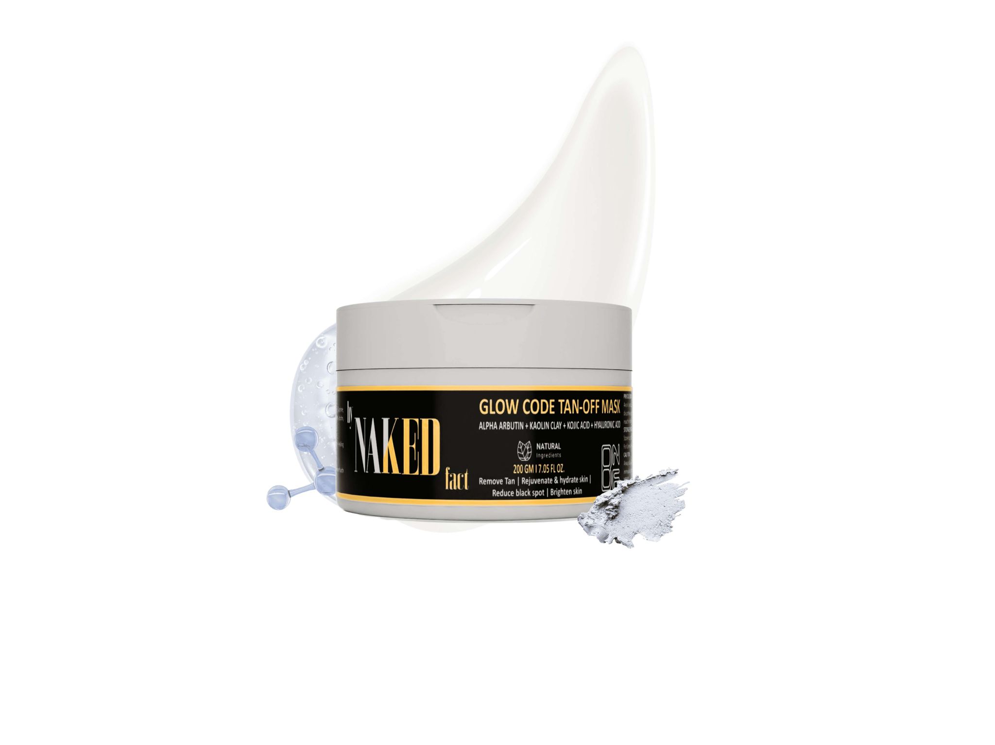 By NAKED fact De-Tan Face Mask for Instant Brightening, Depigmentation and Tan Removal Face Pack with Alpha Arbutin, Kaolin Clay & Kojic Acid, All Skin Types, Men & Women - 200g