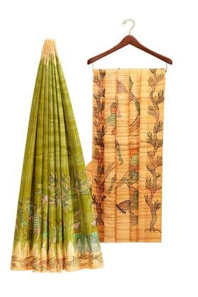 Hand Painted Gond Tussar Silk Saree