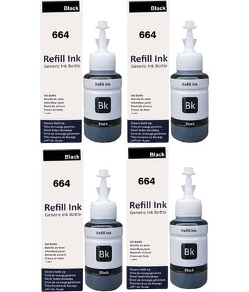 TEQUO 664 Ink For L200 Black Pack of 4 Cartridge for L130, L360, L380, L350, L361, L565, L210, L220, L310, L355, L365, L385, L405, L455, L130, L485, L550
