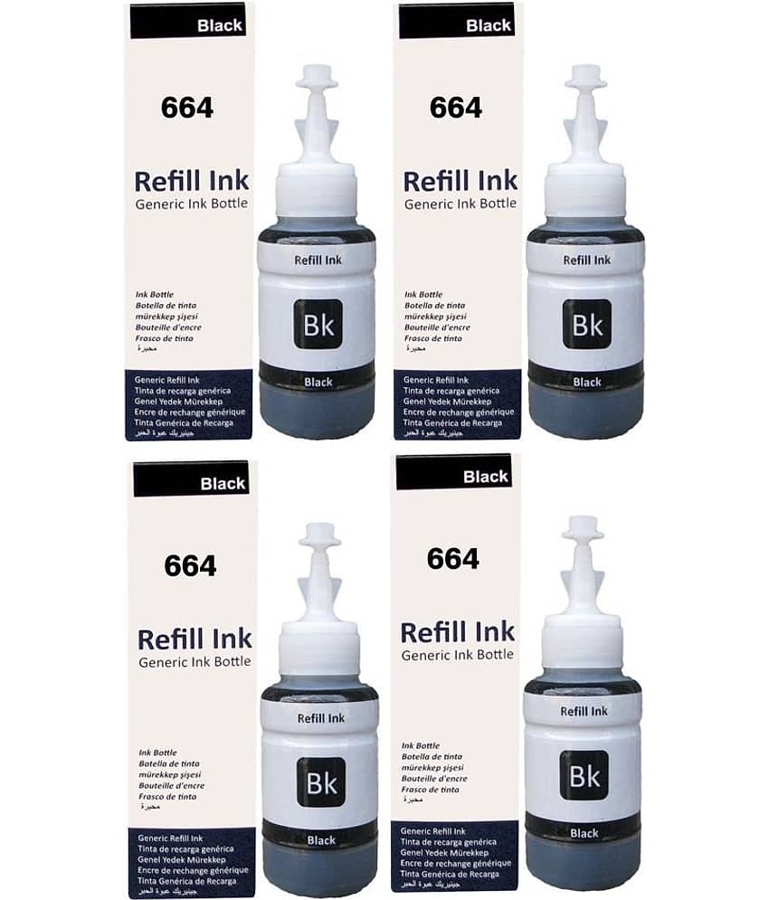 TEQUO 664 Ink For L200 Black Pack of 4 Cartridge for L130, L360, L380, L350, L361, L565, L210, L220, L310, L355, L365, L385, L405, L455, L130, L485, L550