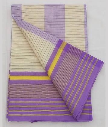 RAJ SAREE HOUSE Cotton Striped Tant Saree Without Blouse Piece ( Purple )