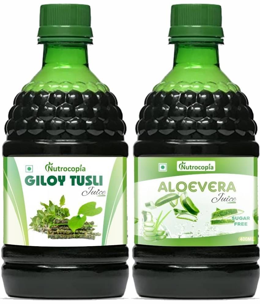 NUTROCOPIA Giloy Tulsi Juice & Aloe vera Juice Maintain Sugar Level Pack of 2 of 400 ML(800 ML)
