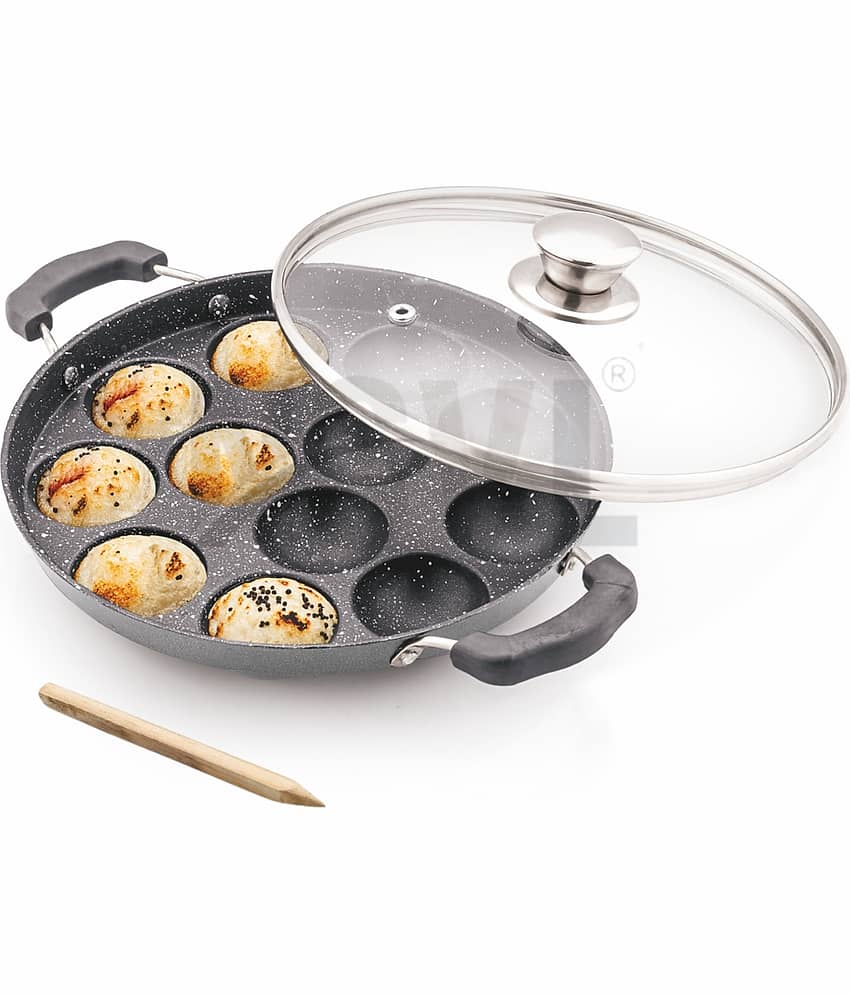 NSVL Non-Stick Aluminium Appam Patra Heavy Bottom with Glass Lid 30 cm Diameter 1 Ltr