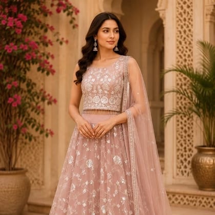 Women Lehnga Sute Festive Light Orange Pink Wow Comfort Party Wear