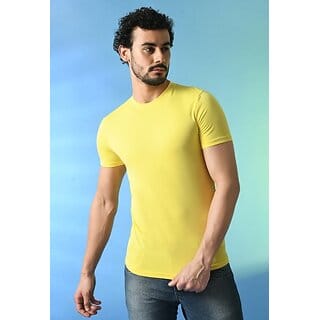 PrintCultr Solid Men Round Neck Polyester Yellow T-Shirt
