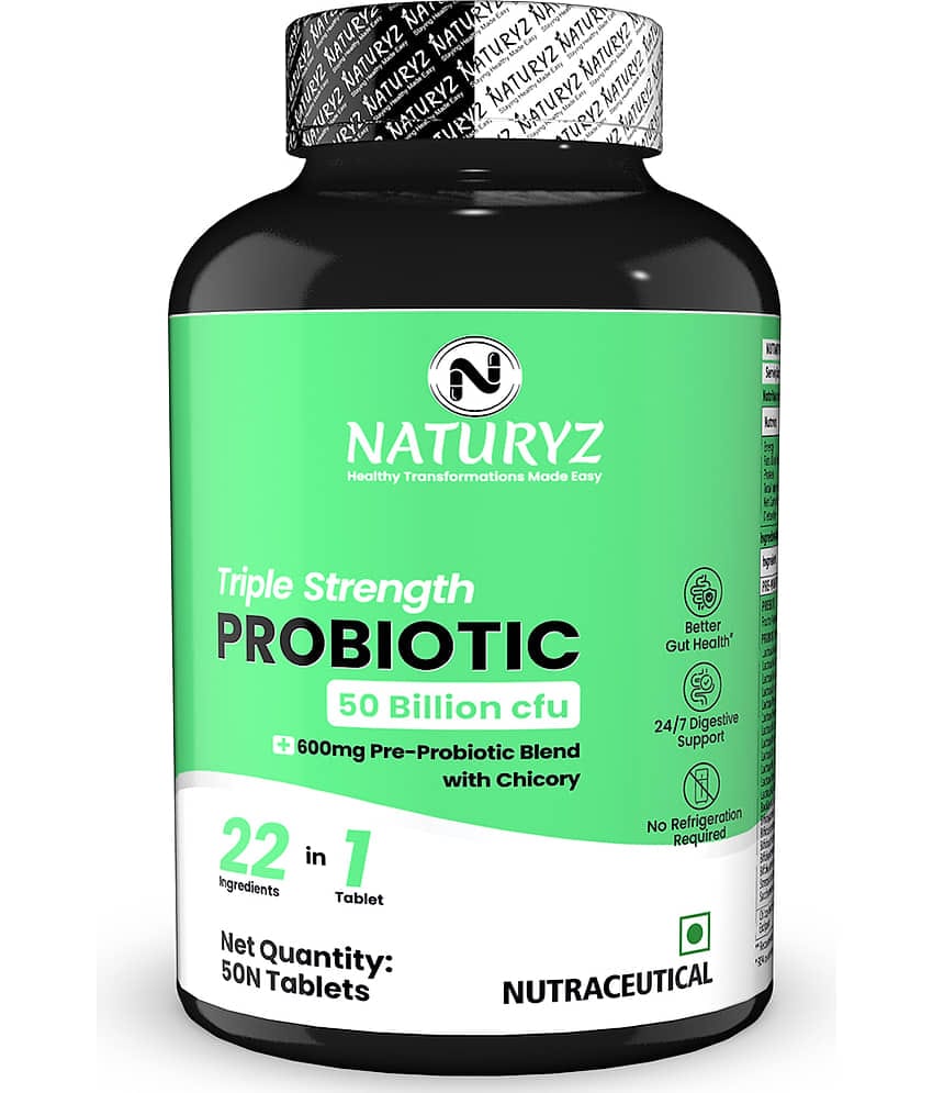 NATURYZ Triple Strength Probiotic 50 Bn CFU & 600mg Prebiotics for Gut health - 50 Tablets