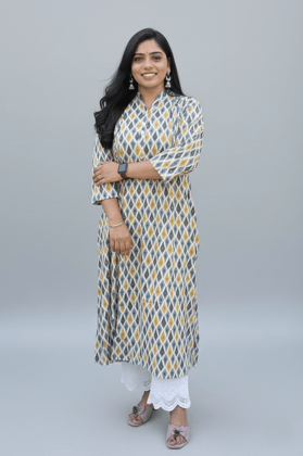 Rivaaj Ethnic Saina Straight Cotton Kurta (Yellow, M) | Pure Cotton Fabric with Mandarin Neck | Casual & Office Wear | 3/4 Sleeves