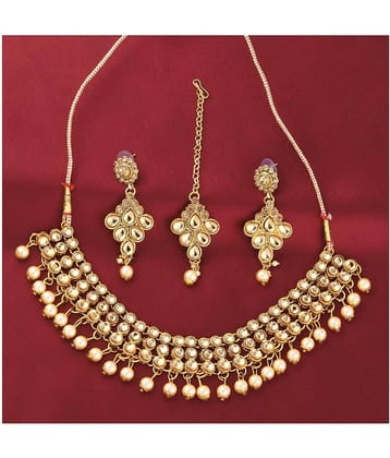 Silver Shine Alloy Golden Choker Traditional Gold Plated Necklaces Set