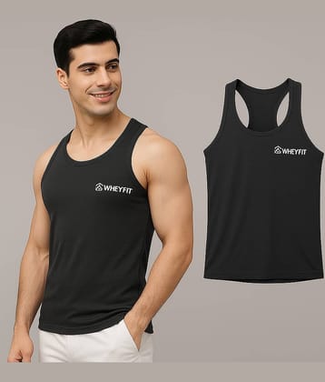 WHEY FIT Pack of 1 Polyester Gym Vest For Men ( Black )