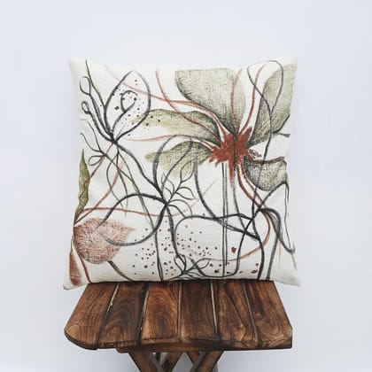 Indihomecraft Handicraft Cotton Cushion Cover | Hand Painted Embroidery | Decorative Art Boho Pillow | Handmade Painted Pillow Cover | Square Shape 18X18 Inches Cushion Cover (Set of 1)