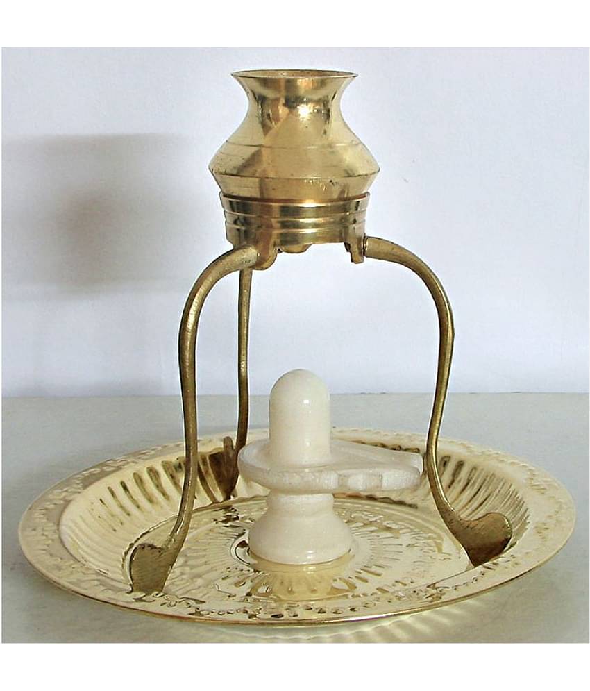 NDS Brass Shivling with Sheshnag and White Stone Ling 4 inchs