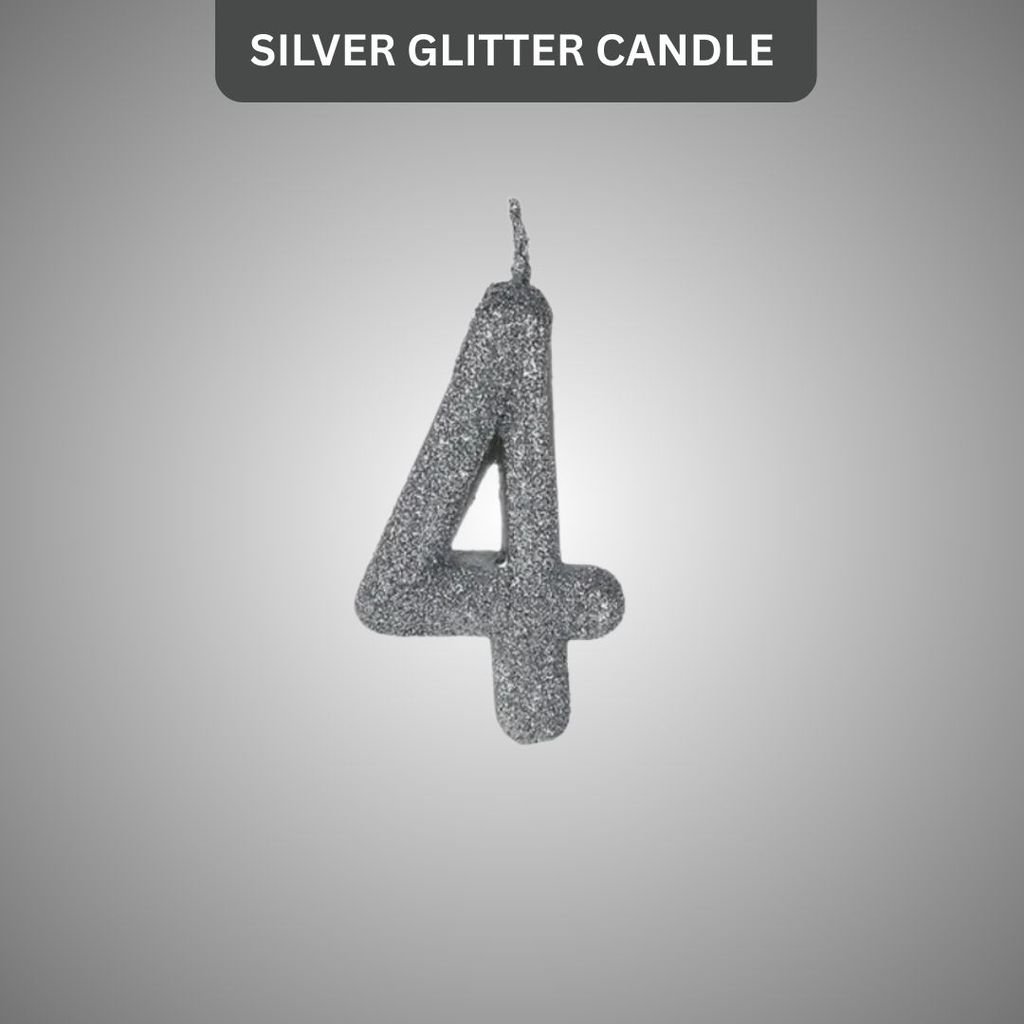 No. 4 Glitter Silver Candle - 1PC - Party and Festive Needs | Buy online on ZillyBuy