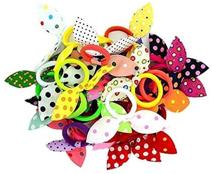 Aliza Girl's Rabbit Ear Hair Tie Rubber Bands Style Ponytail Holder (Multicolour) -24 Pieces