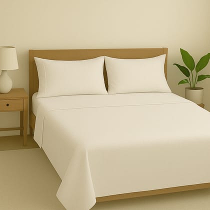 1000 tc Premium soft cotton Bedsheet Set with two pillow cases plain white color specially made to give your Bedroom a  minimilst look