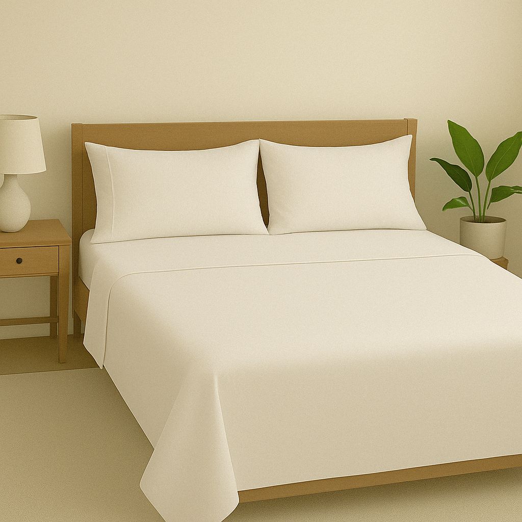 1000 tc Premium soft cotton Bedsheet Set with two pillow cases plain white color specially made to give your Bedroom a  minimilst look