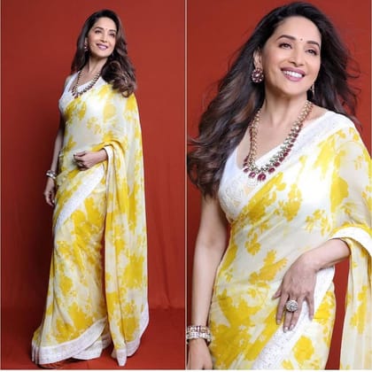 LEMON COLOR FLOWER PRINTED LINEN DIGITAL PRINTED SAREE  1528