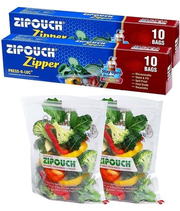 Zip Lock Bag with Zipper |Pack of 2 (10 Each Bags) | Ziplock Bags for Fridge & Travel Packing | Zipper Pouch & Zip Lock Covers for Food, Vegetables & Snacks| Size: Small (21×18 cm)