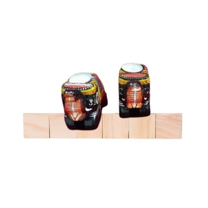 Wooden Colourful Tealight Candle Holders Elephant (Set of 2)