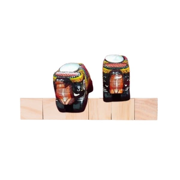 Wooden Colourful Tealight Candle Holders Elephant (Set of 2)