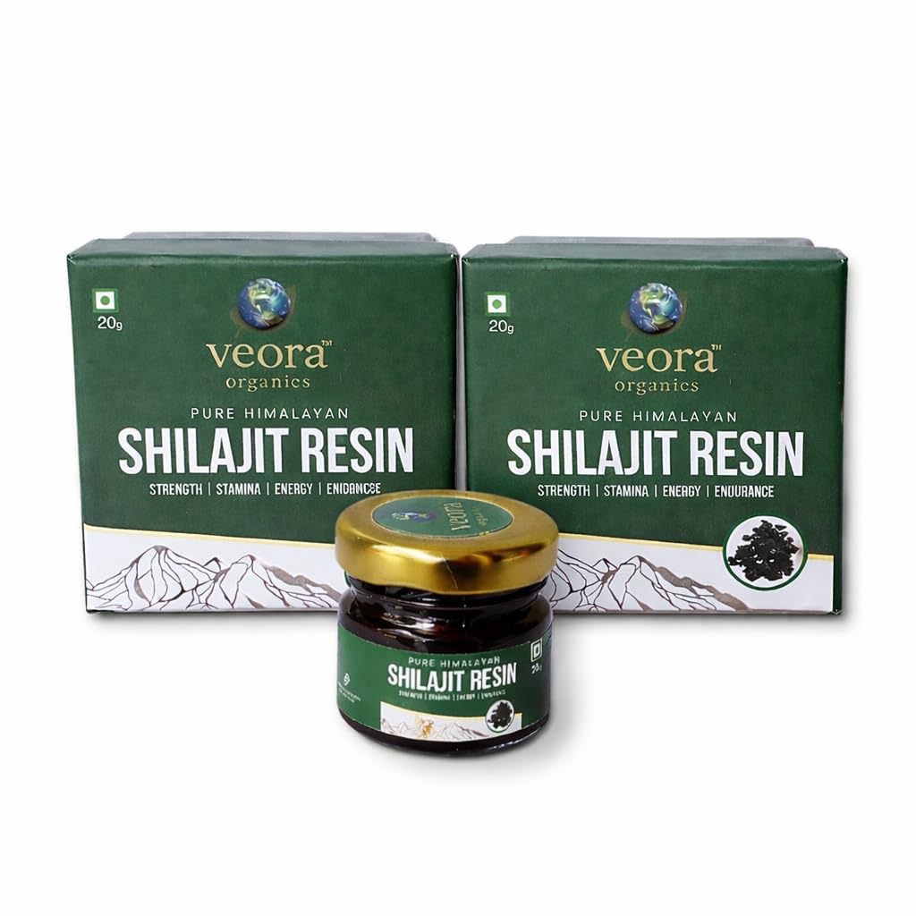 Veora Organics Pure Himalayan Shilajit Resin | 75% Fulvic Acid & 85+ Trace Minerals | Natural Energy, Strength & Stamina Support | Lab Tested Shilajit Resin | 20g Each (Pack of 2)