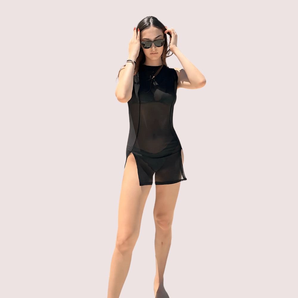 belle black mini dress Women's Plus Size Vixen Mesh Mini Dress - Black/Silver main image 1