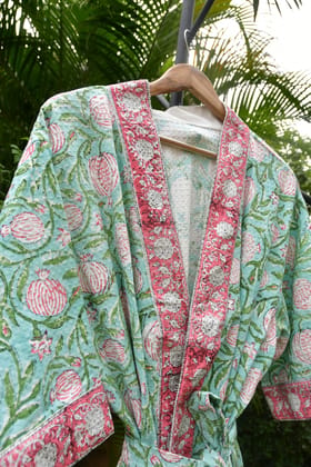 Sea Green Pomegranate Waffle Cotton Bathrobe Sea Green Pomegranate Waffle Cotton Bathrobe
