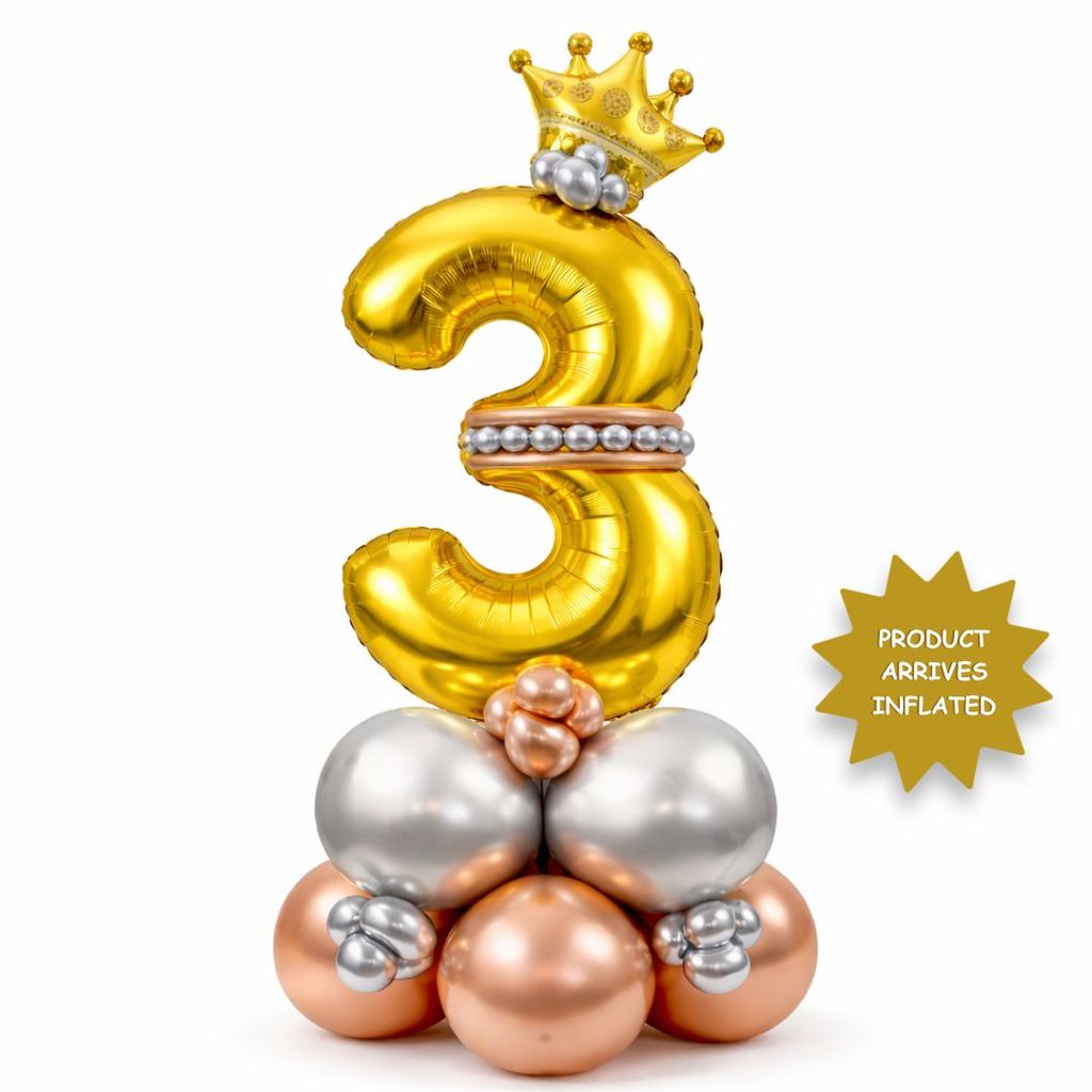 Royal Number 3 Large Golden Balloon Bouquet Arrangement with Small Crown & Silver, Rosegold Latex Balloons - Party and Festive Needs | Buy online on ZillyBuy