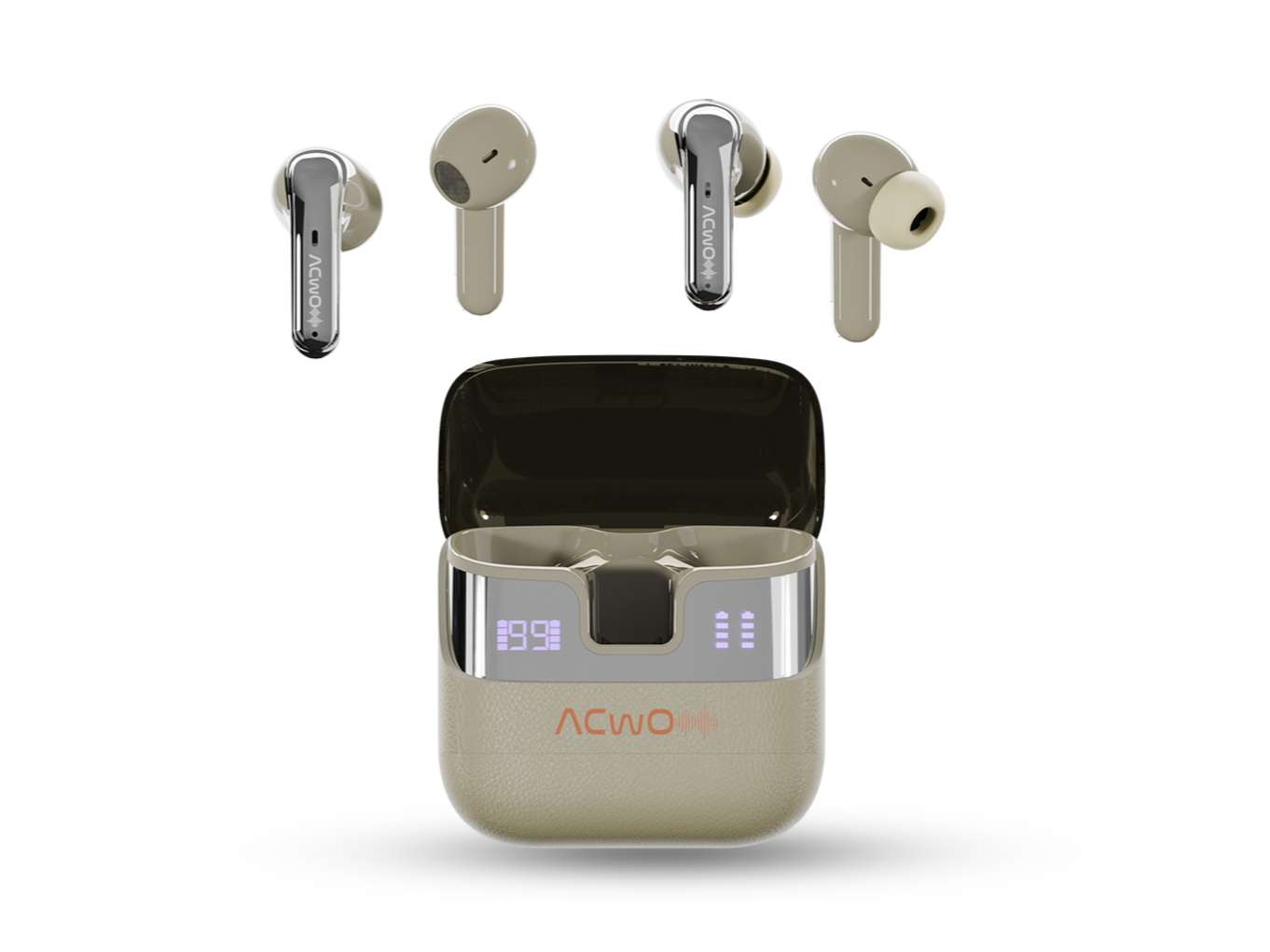 DwOTS Fire Ultra, 75Hrs Playtime, Quad Mics with ANC, 40ms Low Latency, Trans ANC Mode, Dual Sharing & Individual Connectivity, LED Battery Display - Pastel-creme