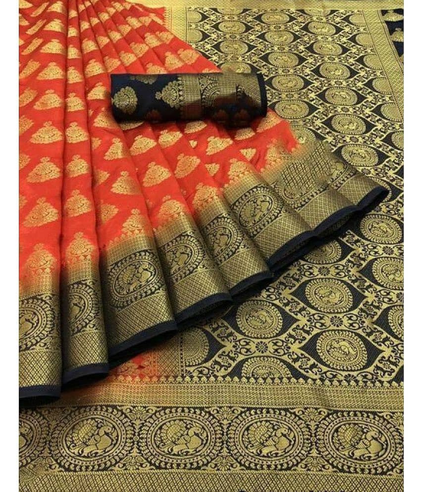 fab woven Silk Blend Self Design Saree With Unstitched Blouse Piece ( Yellow )