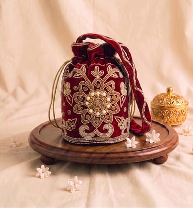 Handcrafted Zardozi Velvet Potli Bag