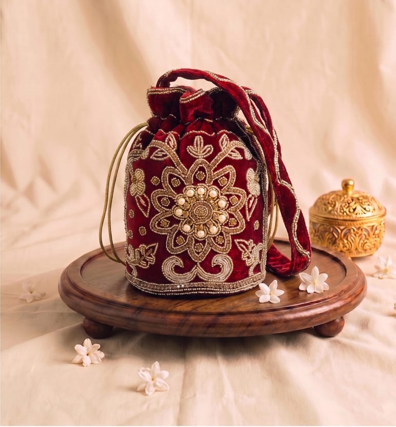 Handcrafted Zardozi Velvet Potli Bag
