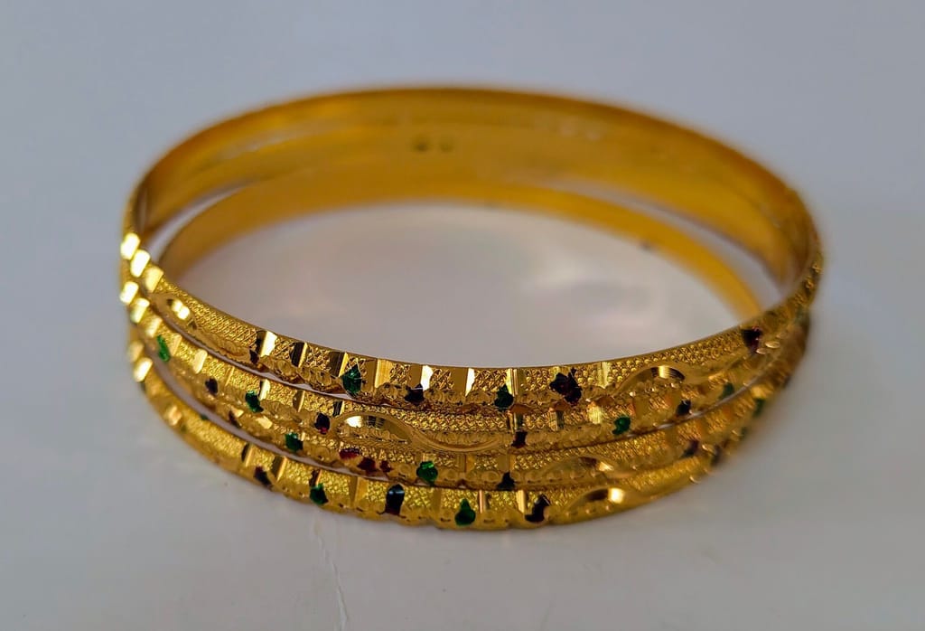 Gold plated Bangles with Green Stones for Women