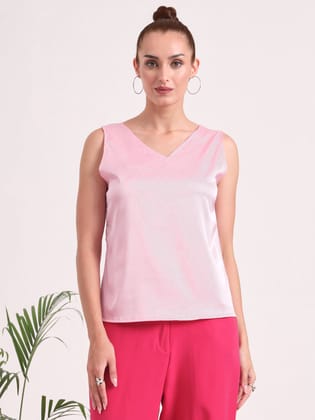 Women's European Satin V Neck Sleeveless Top-M